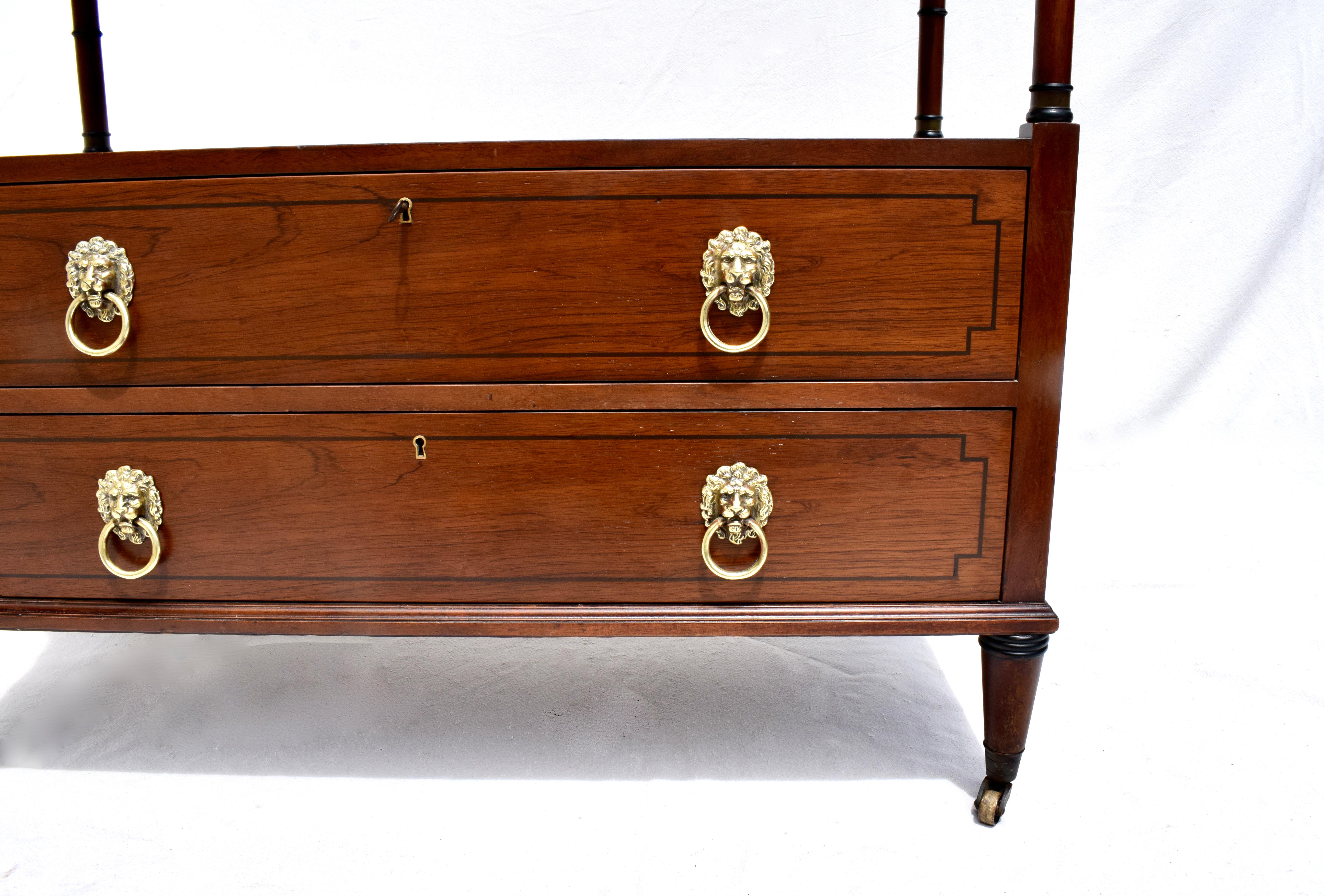 20th Century Signed Kittinger Mahogany 2 Drawer Rolling Buffet Server Cart with Brass Gallery