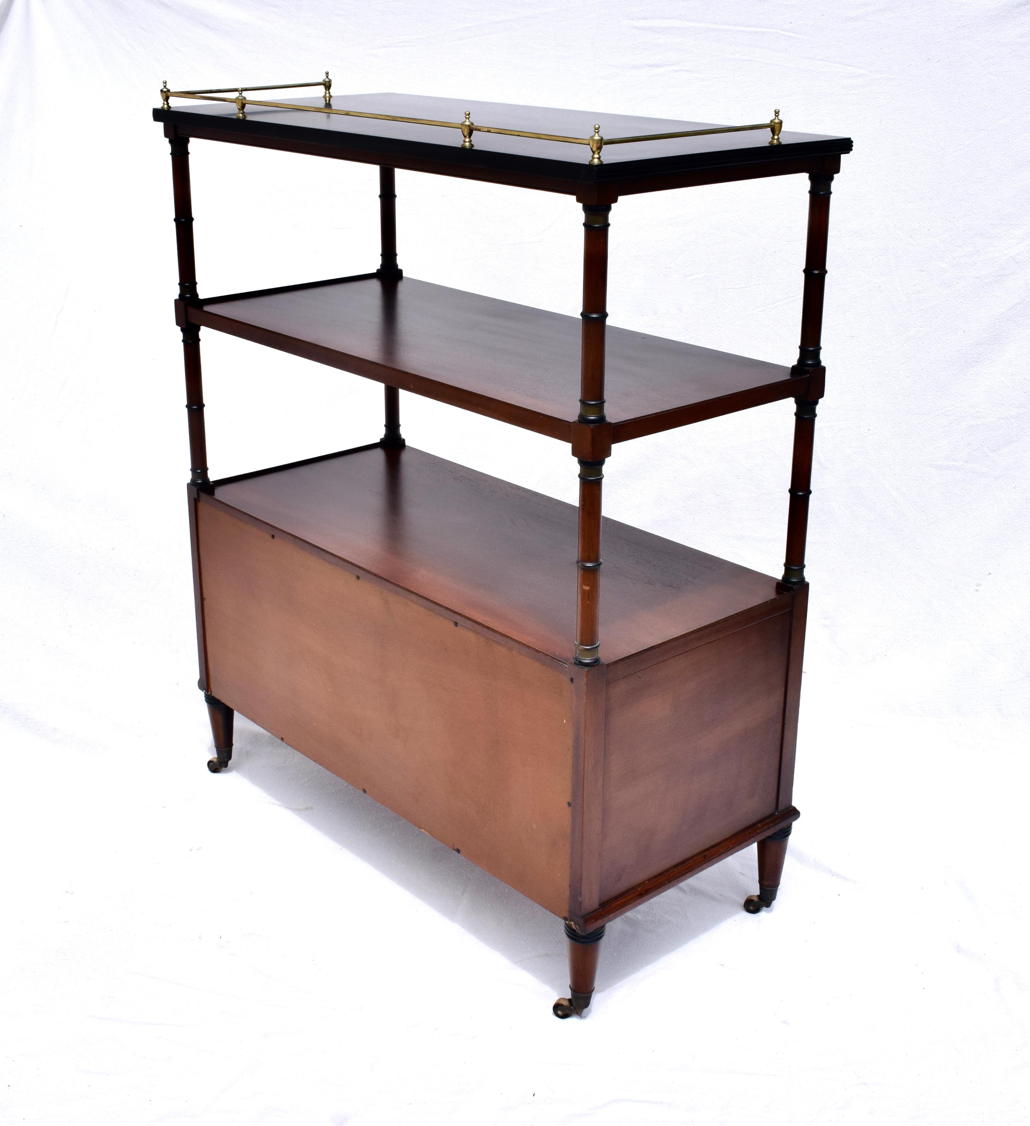 Signed Kittinger Mahogany 2 Drawer Rolling Buffet Server Cart with Brass Gallery 1
