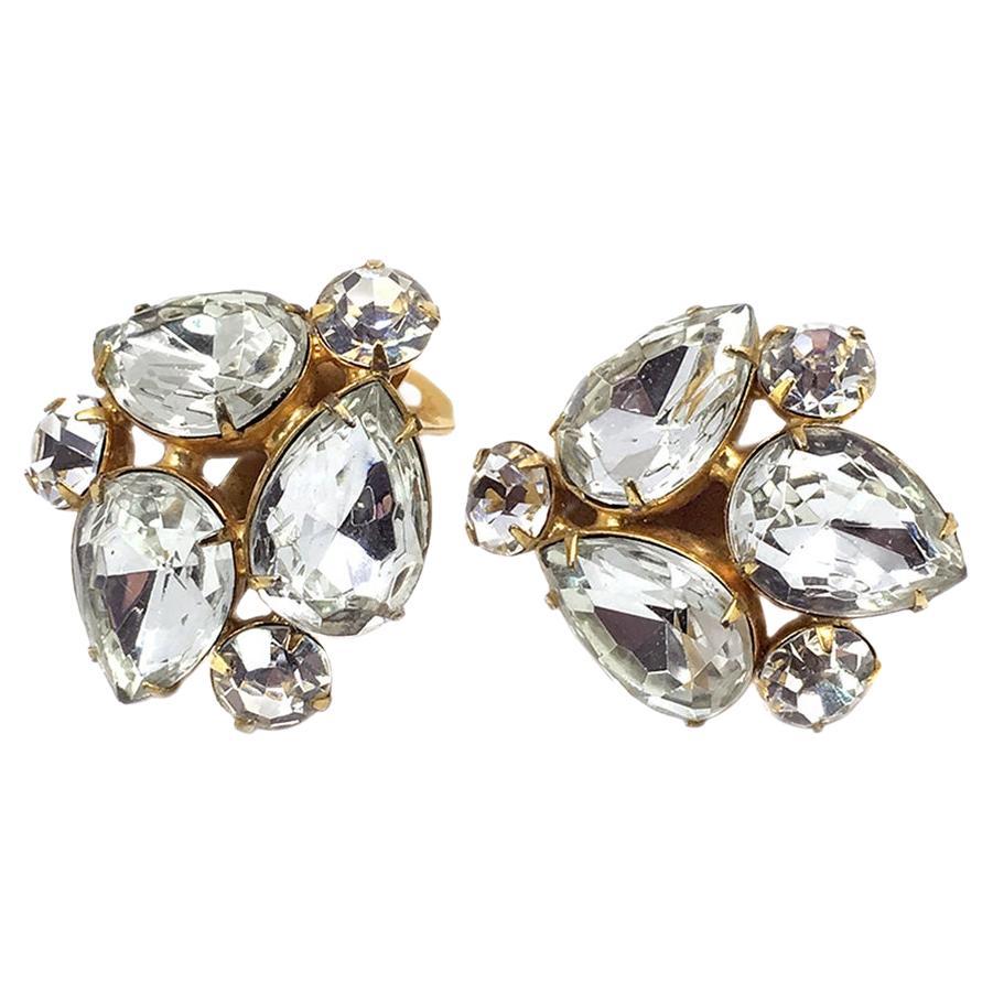 Signierte KJL Strass Ohrringe mit Clip im Angebot