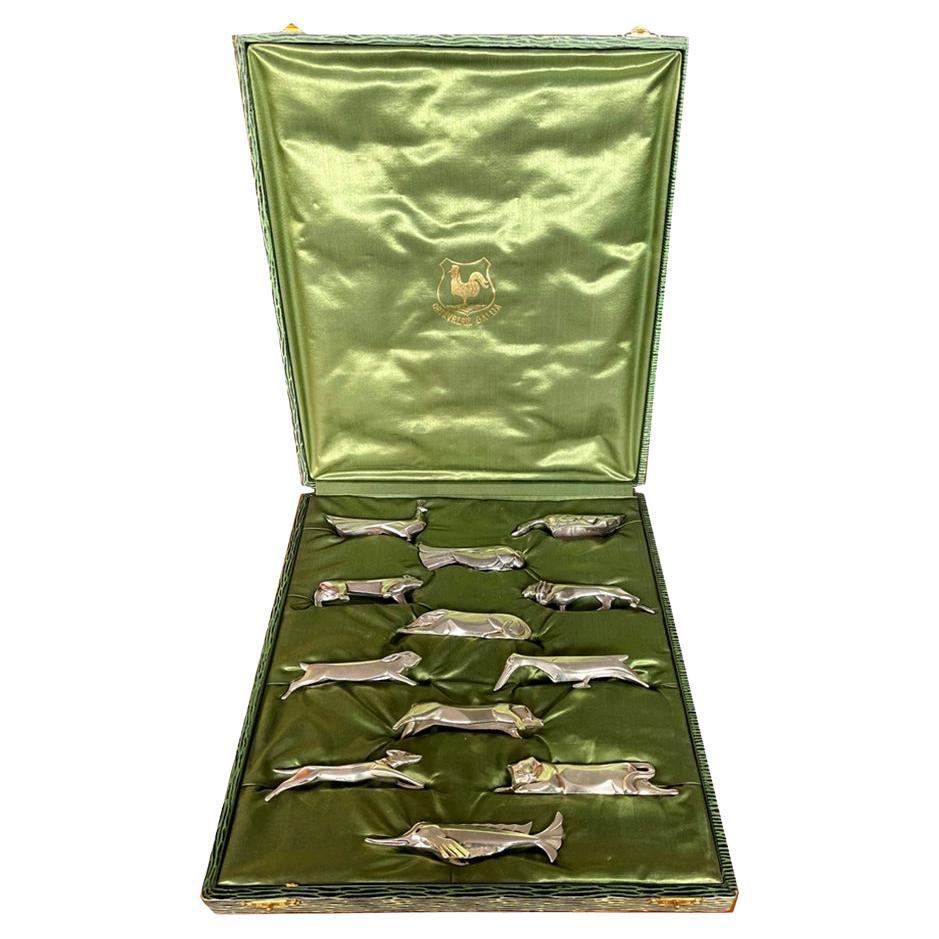 Signed Art Deco Knife Rests by Gallia, Silver-Plated Bronze, 1930s