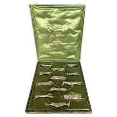 Signed Art Deco Knife Rests by Gallia, Silver-Plated Bronze, 1930s