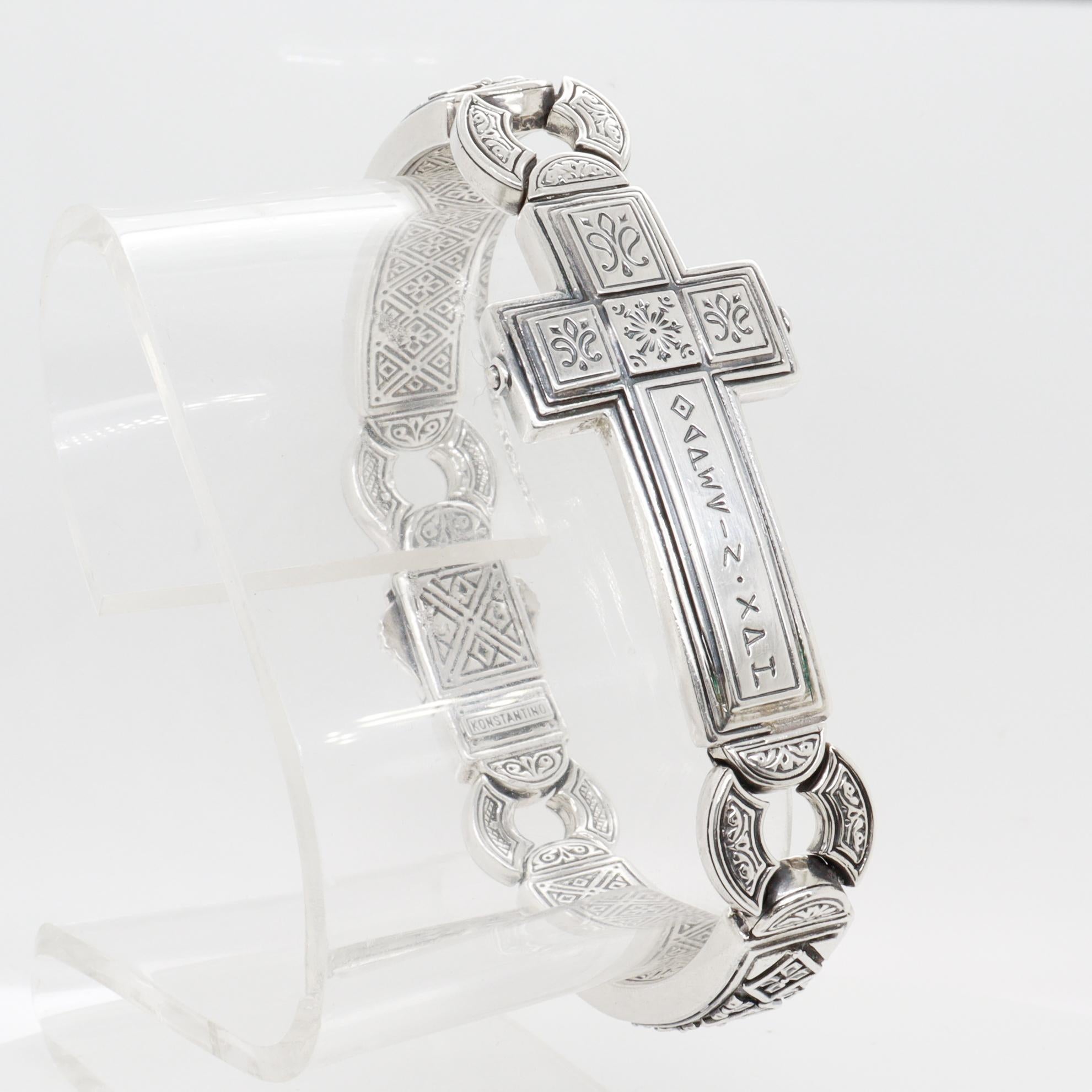 Uomo Bracciale firmato Konstantino in argento sterling con croce di sfida in vendita