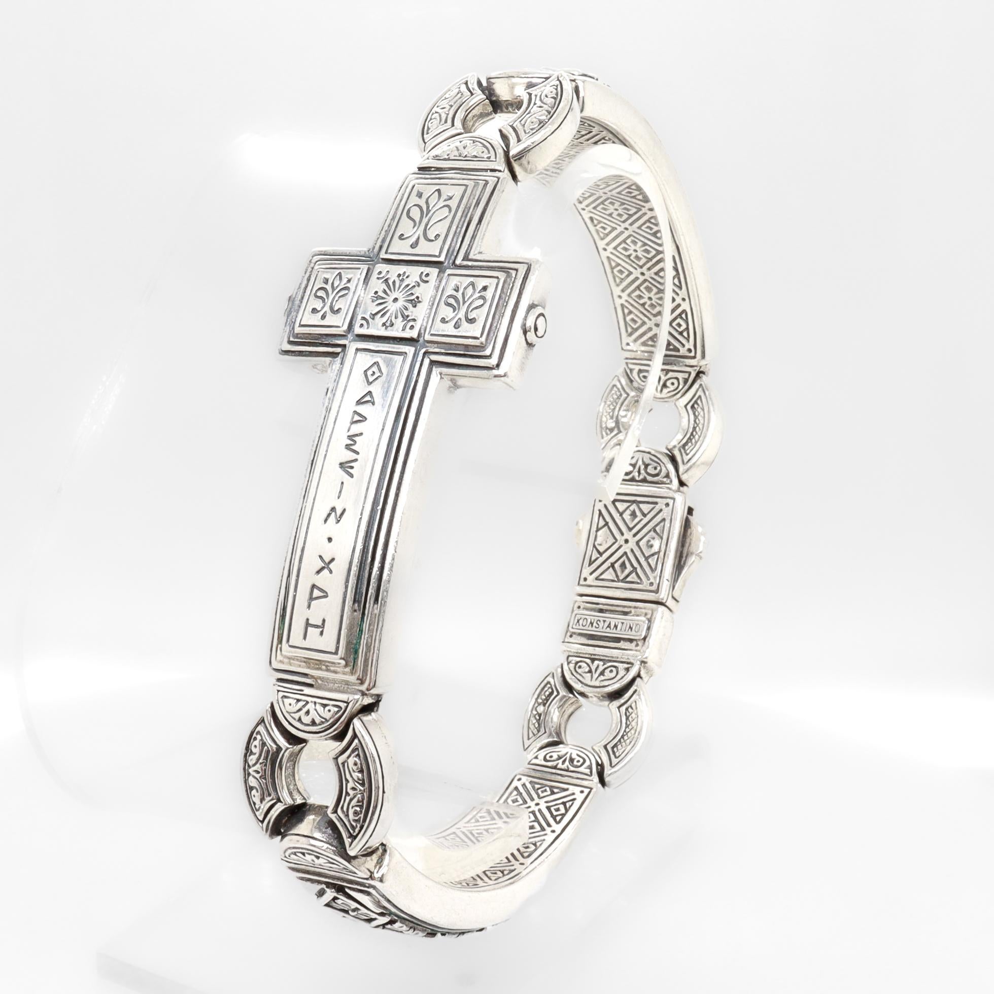 Bracciale firmato Konstantino in argento sterling con croce di sfida in vendita 1