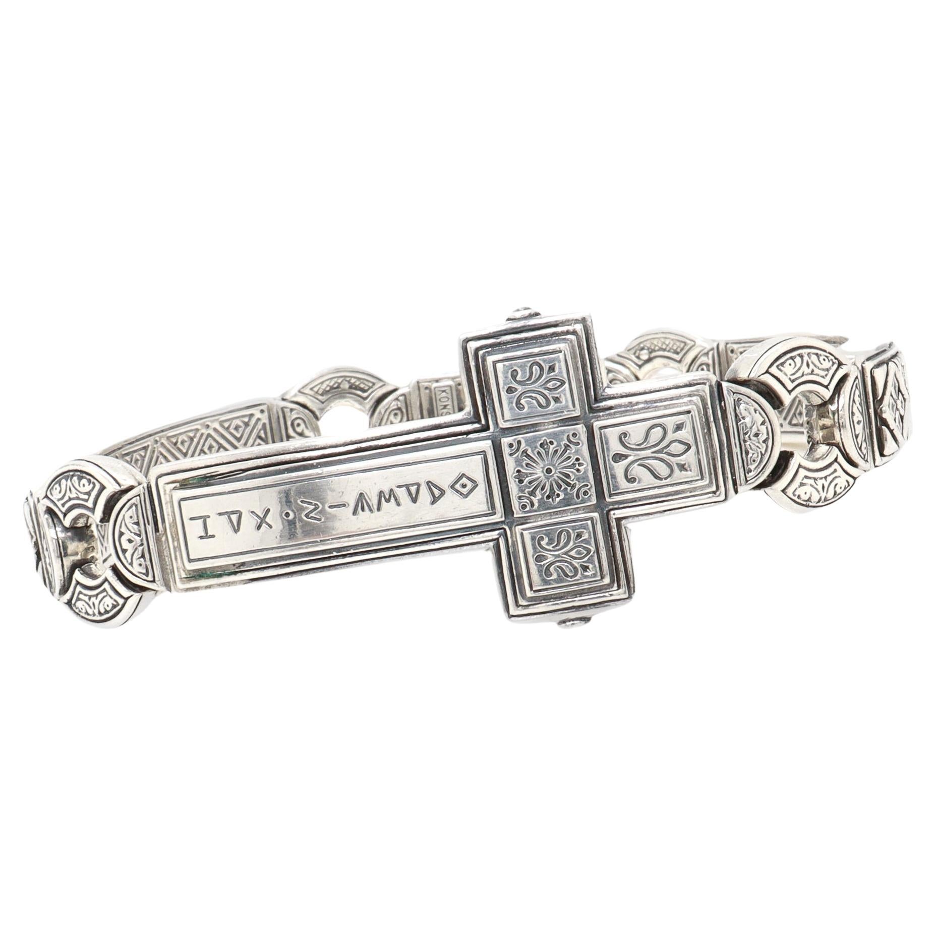 Bracciale firmato Konstantino in argento sterling con croce di sfida
