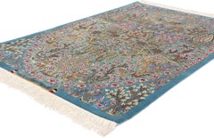 Signierter blauer persischer Täbris-Teppich aus Kork und Seide mit Lebensbaum aus Kork