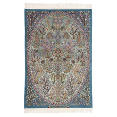 Signierter blauer persischer Täbris-Teppich aus Kork und Seide mit Lebensbaum aus Kork
