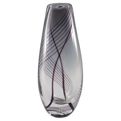 SIGNED Kosta Boda Glass Purple Threads Vase by Vicke Lindstrand