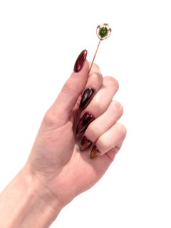 Signed Krementz 14K Gold & Nephrite Jade Cabochon Art Deco Stickpin