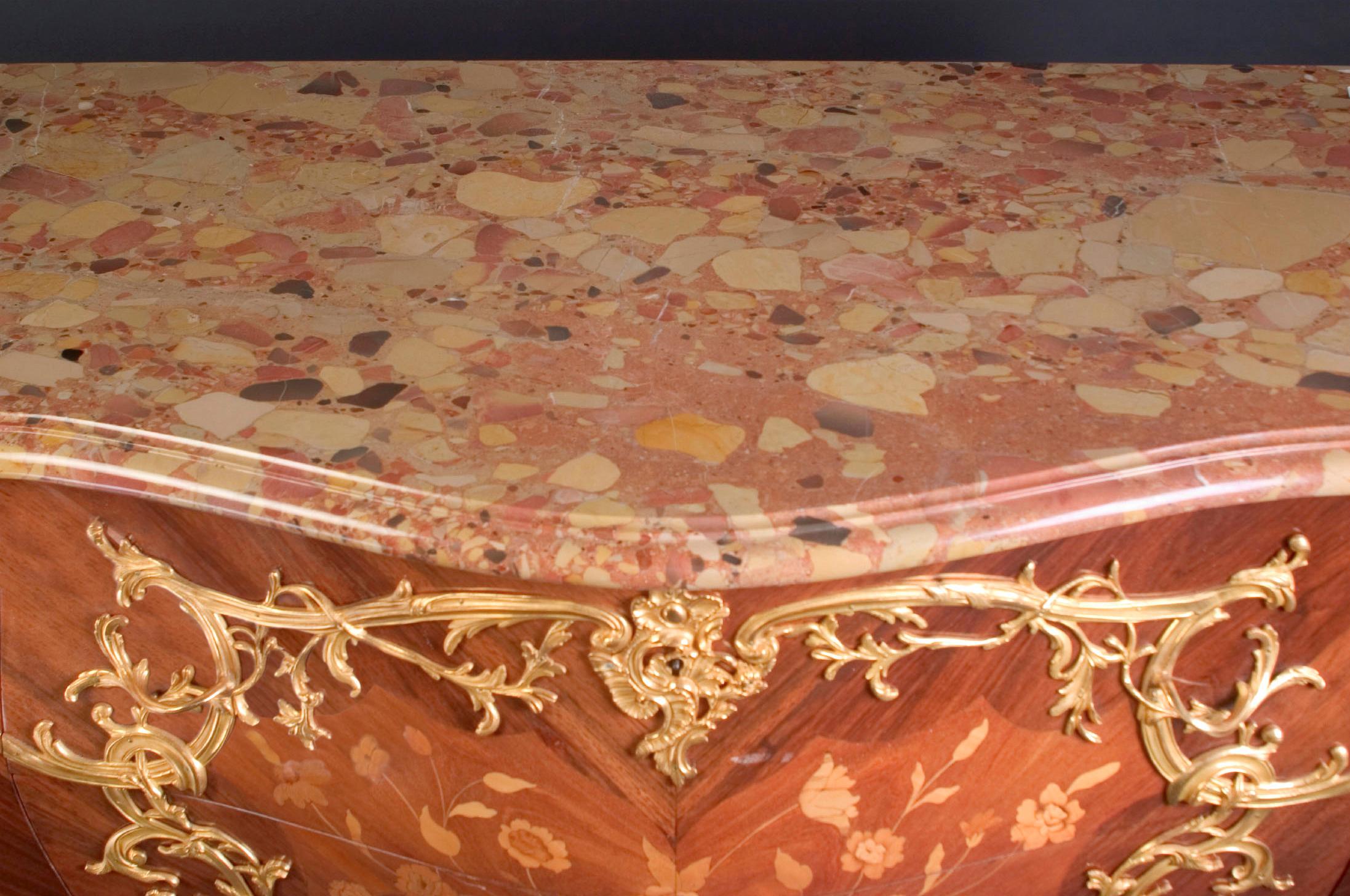 Signed Krieger Louis XV Chest, D’ore Mounts and Marble Top, French 19th Century For Sale 1