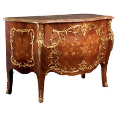 Signed Krieger Louis XV Chest, D’ore Mounts and Marble Top, French 19th Century