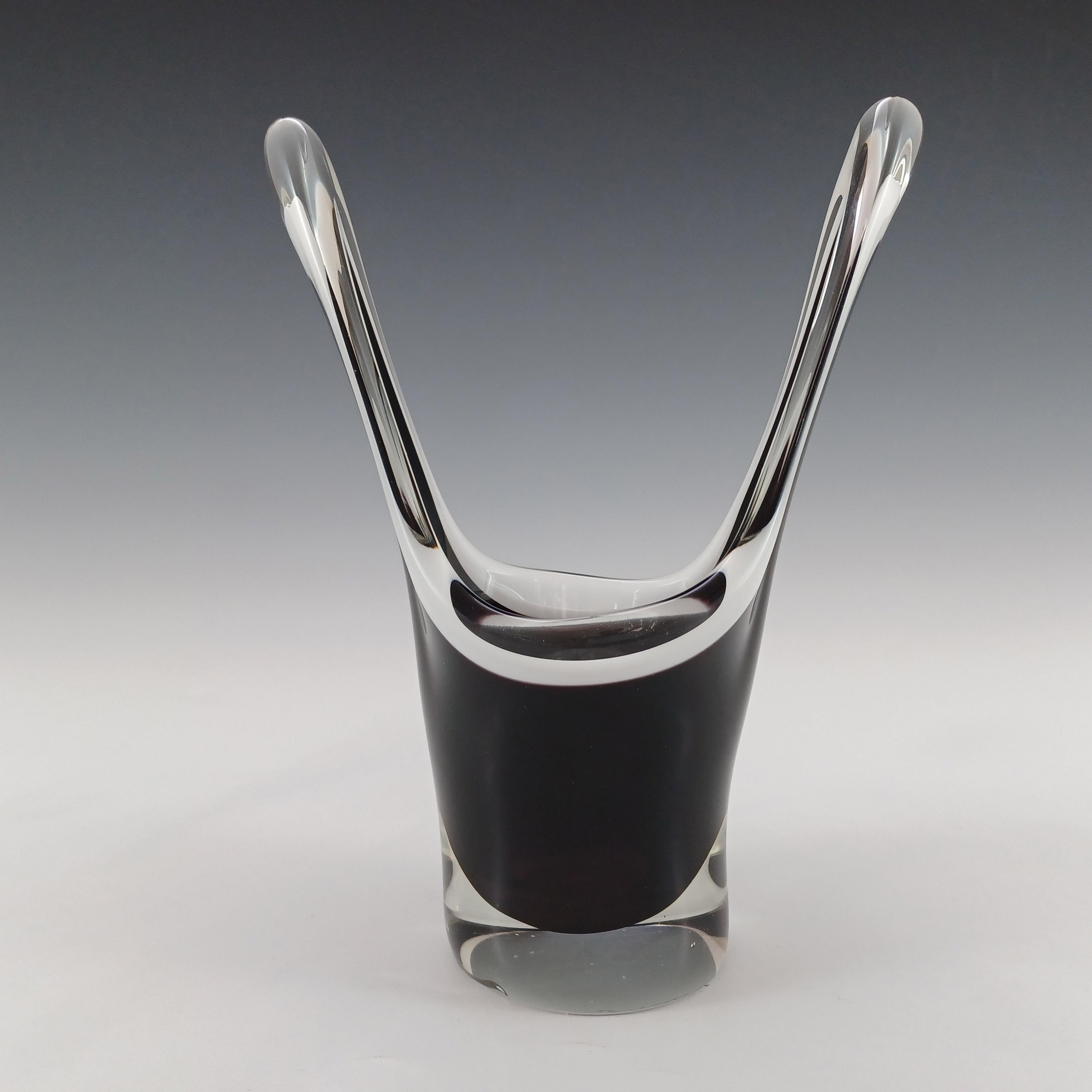 Hand-Crafted SIGNED Kumela Finnish Black Glass Vase by Sulo Grönberg For Sale