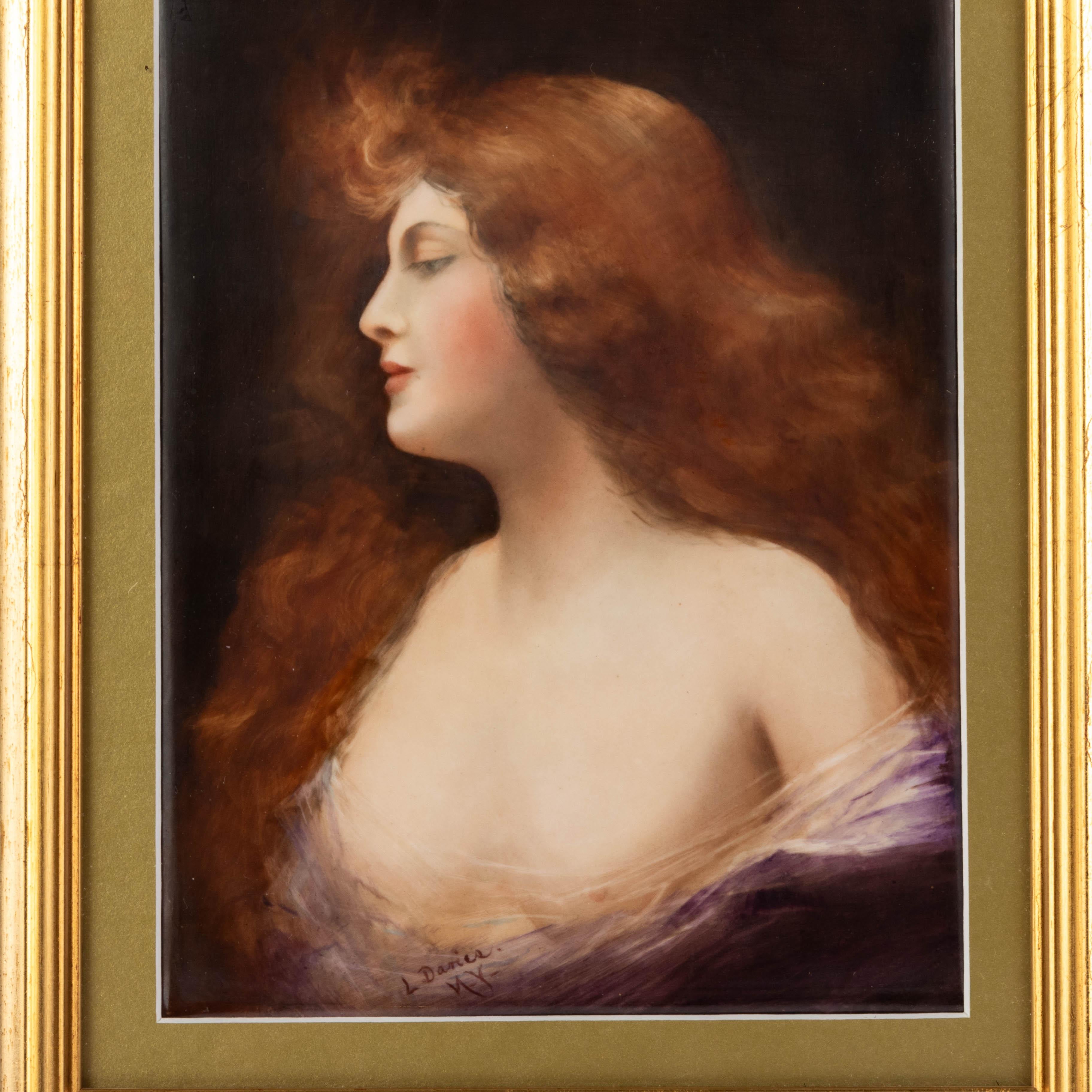Signiert L. Davies New York Feines Limoges Porzellan Porträtplakette Manner von Angelo Asti

