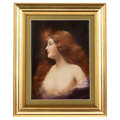 Vintage Signed L. Davies New York Fine Porcelain Portrait Plaque Manner of Angelo Asti