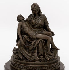 Signed "La Pieta di Michelangelo" Patinated Bronze