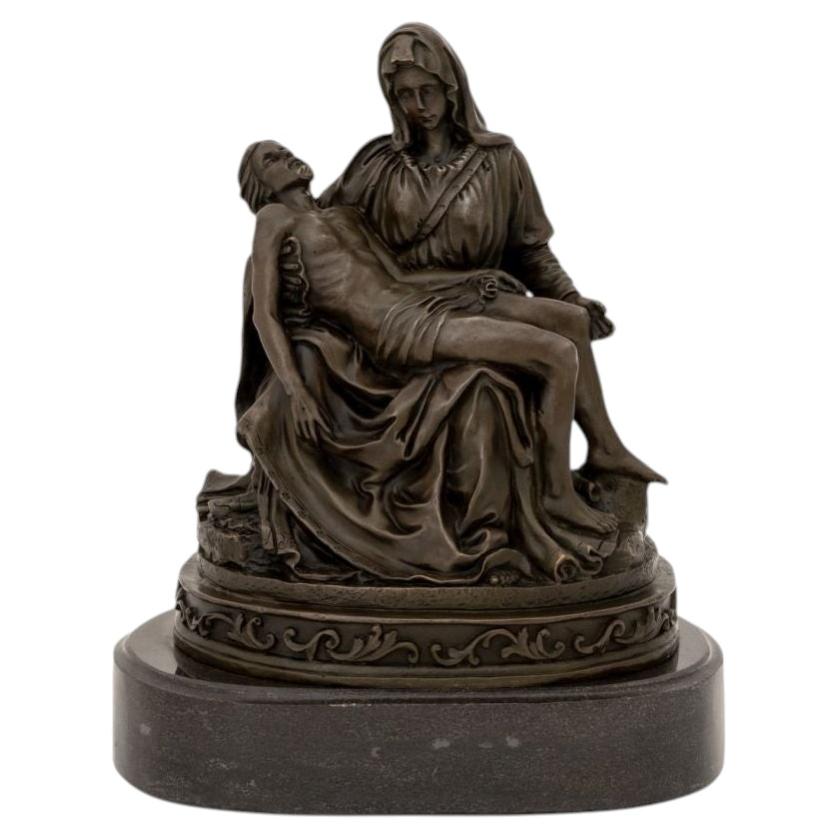 Signed "La Pieta di Michelangelo" Patinated Bronze For Sale