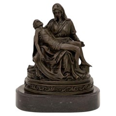 Signed "La Pieta di Michelangelo" Patinated Bronze