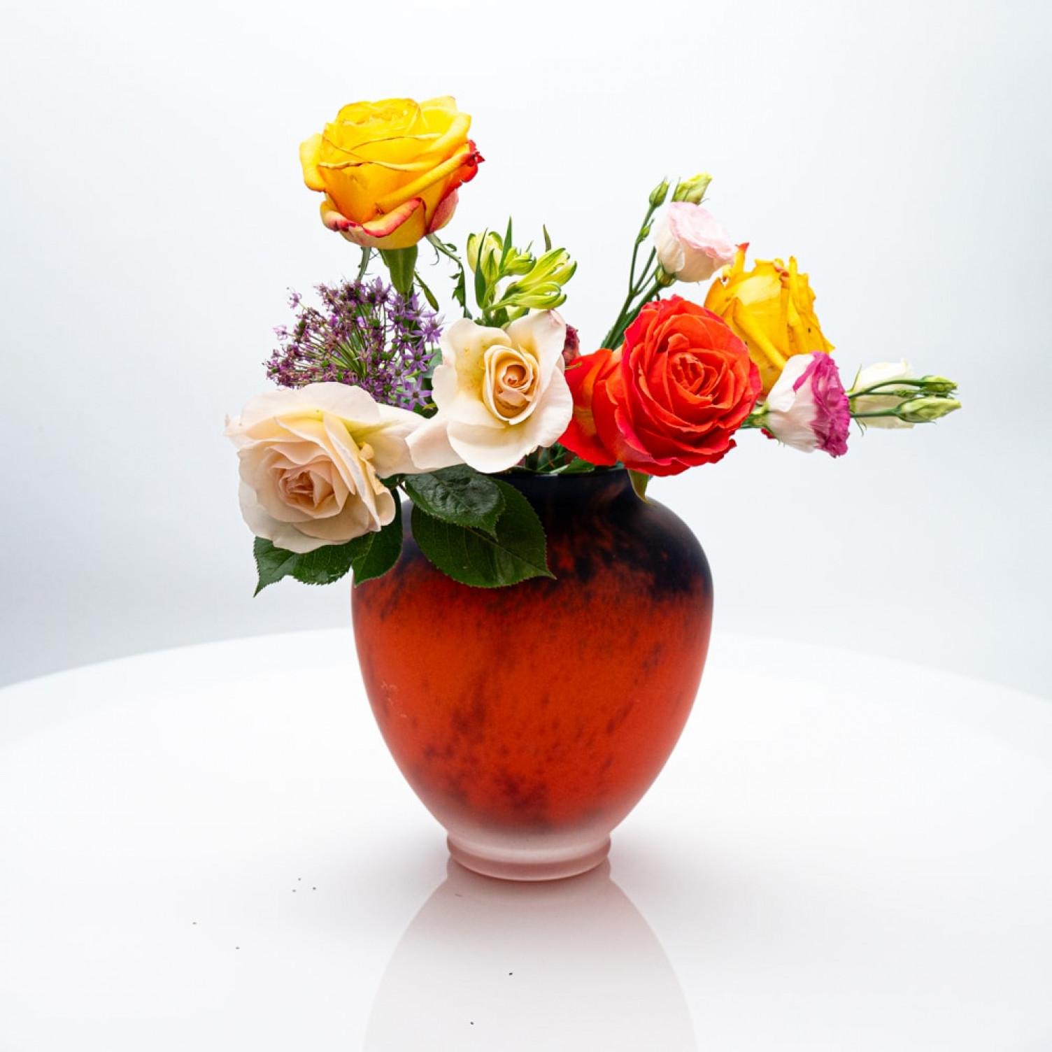 Vase en verre marbré émaillé, signé La Rochère et gravé à l'acide, 1920 Bon état - En vente à Rijssen, NL
