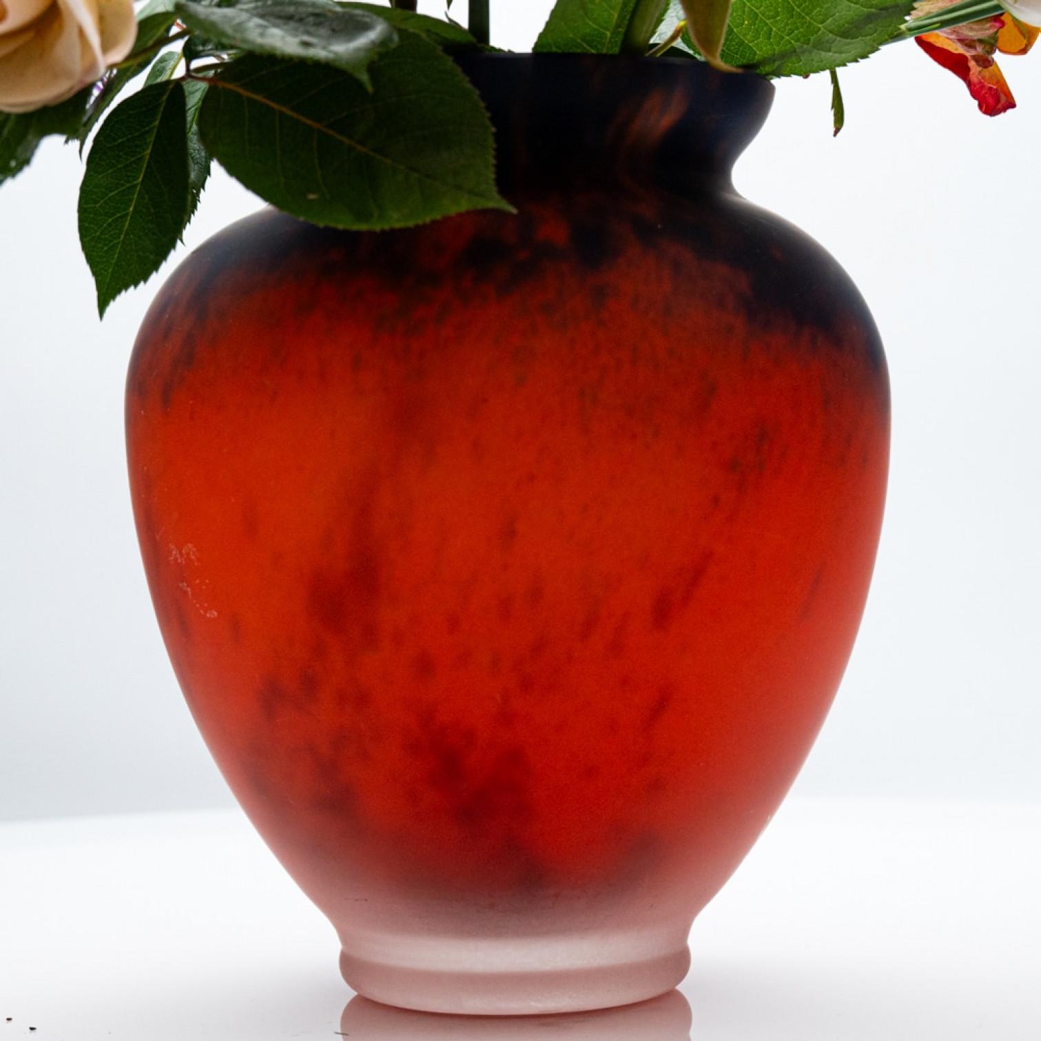 Early 20th Century Signed La Rochère, Acid Etched Enameled Marble Glass Vase, 1920 For Sale