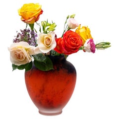 Antique Signed La Rochère, Acid Etched Enameled Marble Glass Vase, 1920