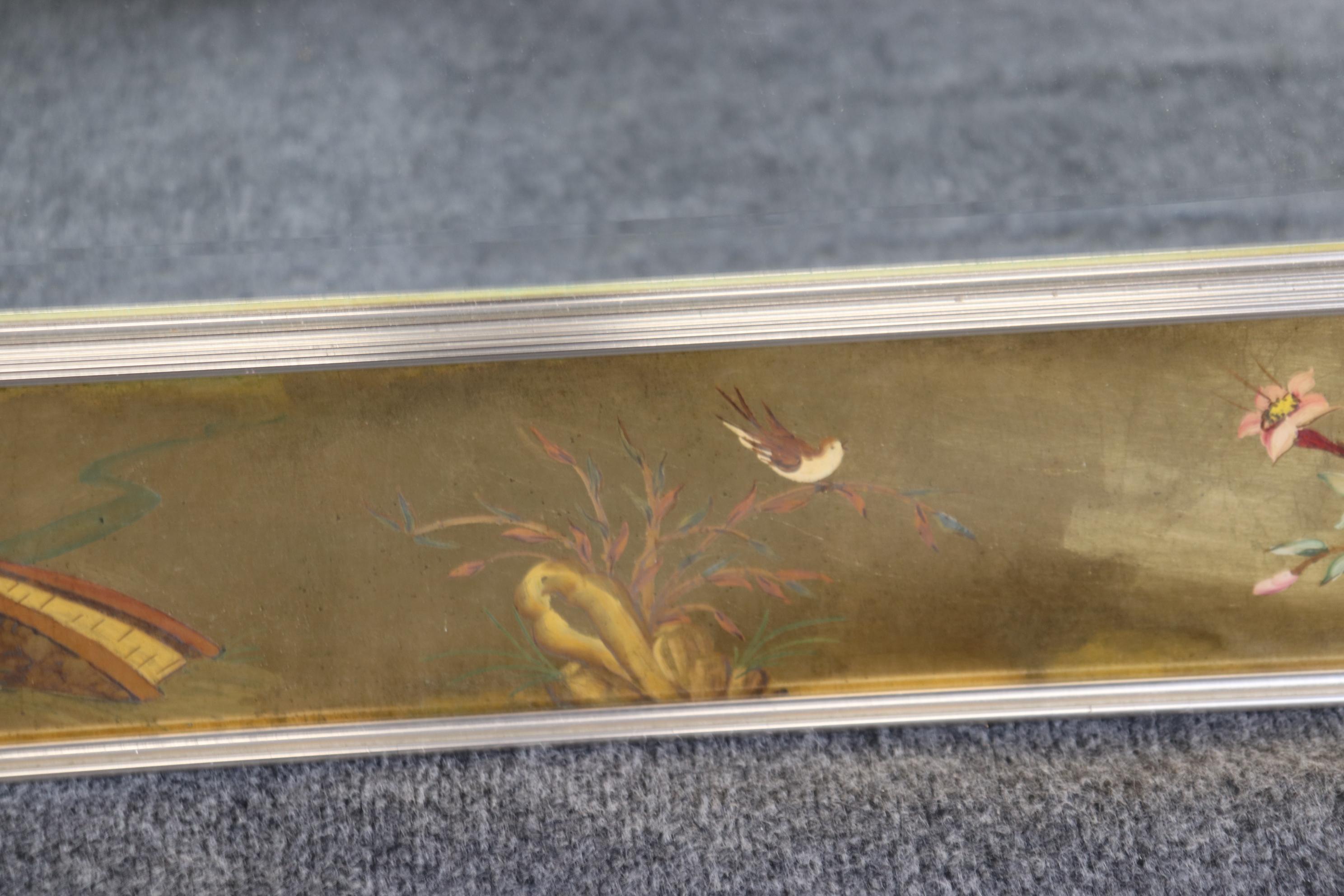 Signed LaBarge Eglomise Chinoiserie Paint Decorated Beveled Glass Wall Mirror 4