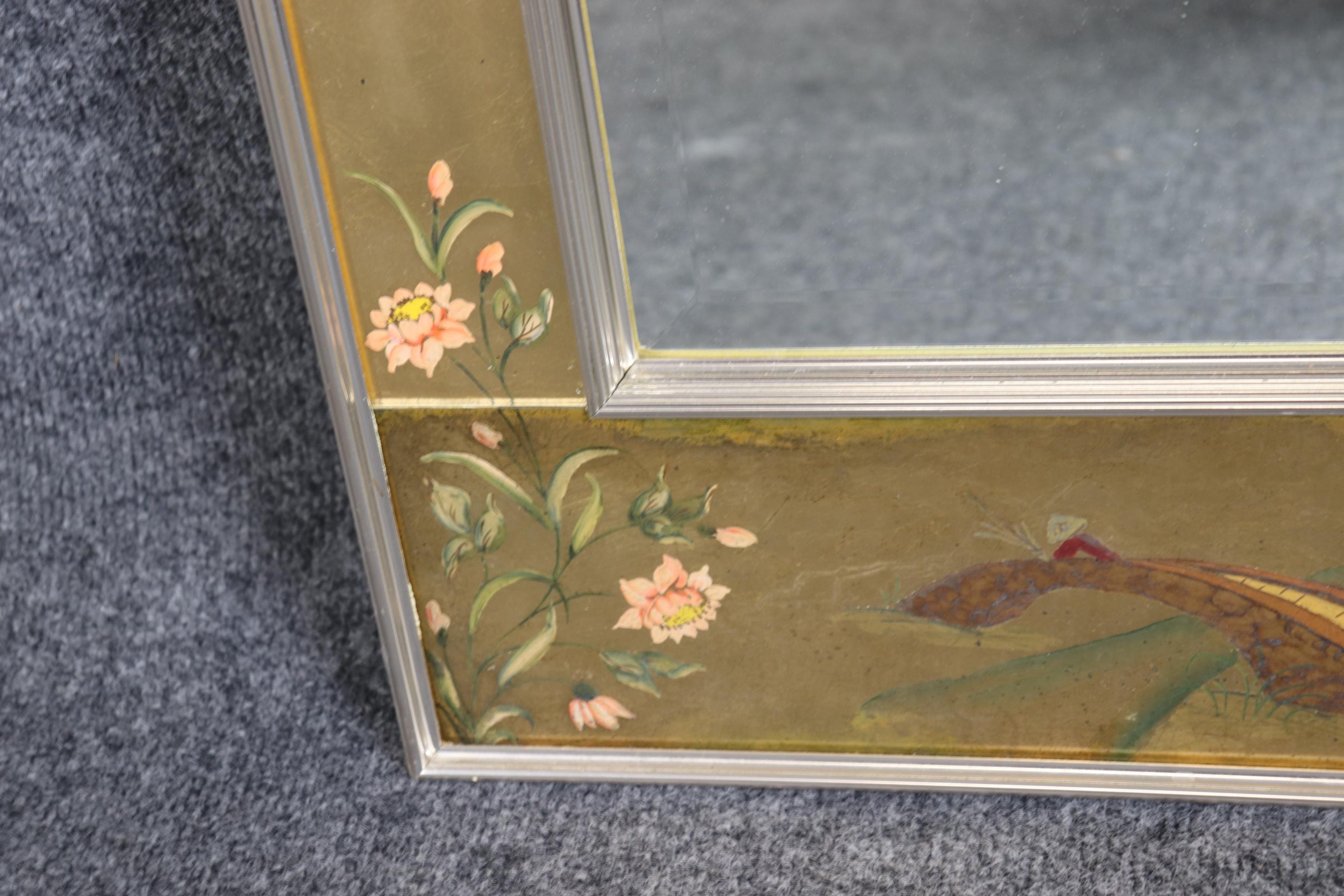 Signed LaBarge Eglomise Chinoiserie Paint Decorated Beveled Glass Wall Mirror 6