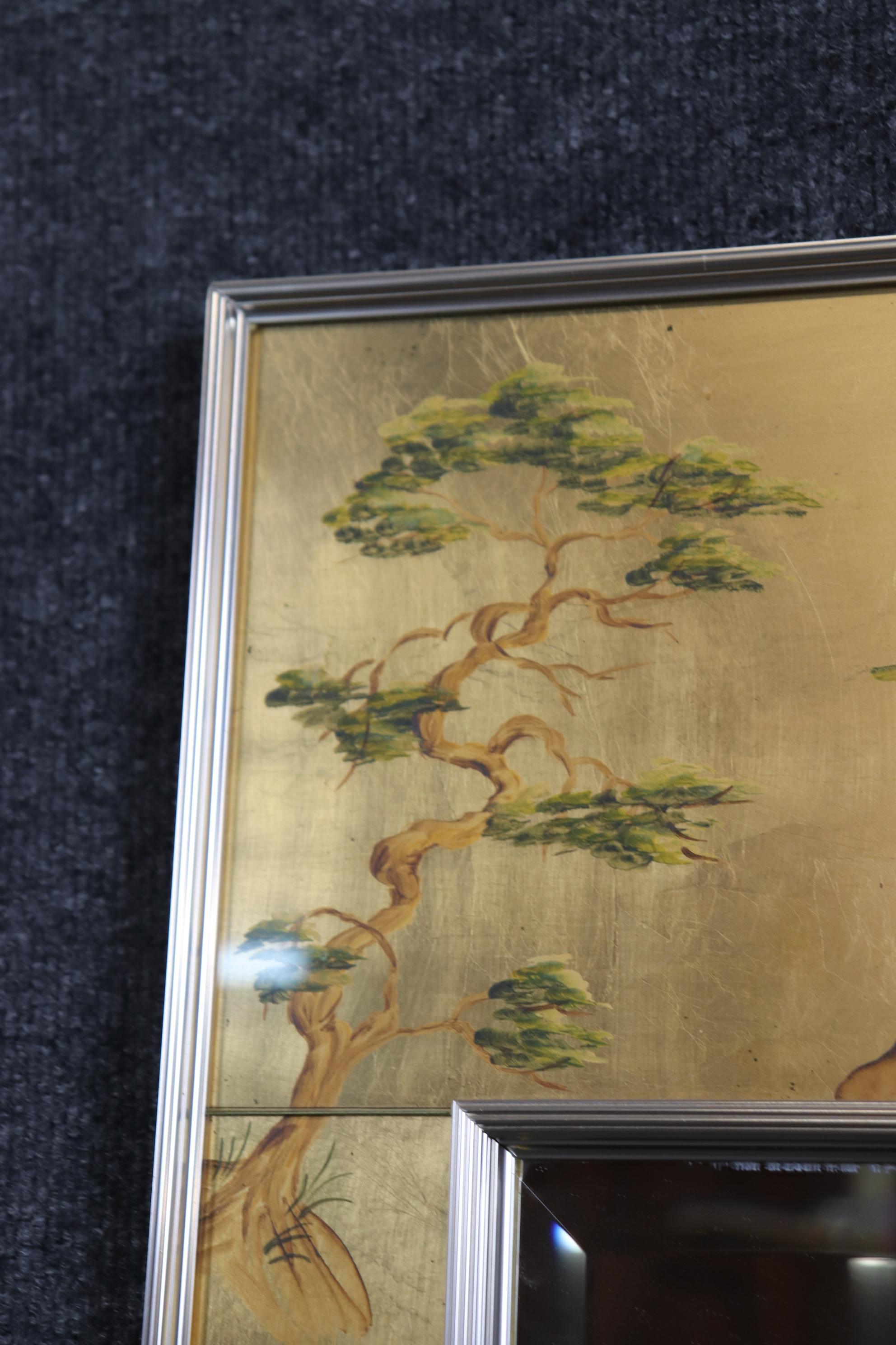 Signed LaBarge Eglomise Chinoiserie Paint Decorated Beveled Glass Wall Mirror 9