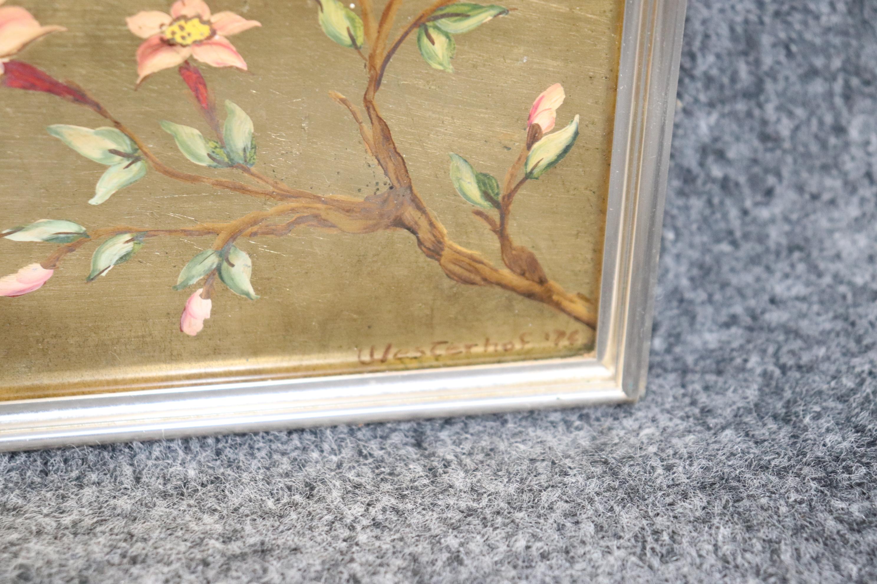 Signed LaBarge Eglomise Chinoiserie Paint Decorated Beveled Glass Wall Mirror 11