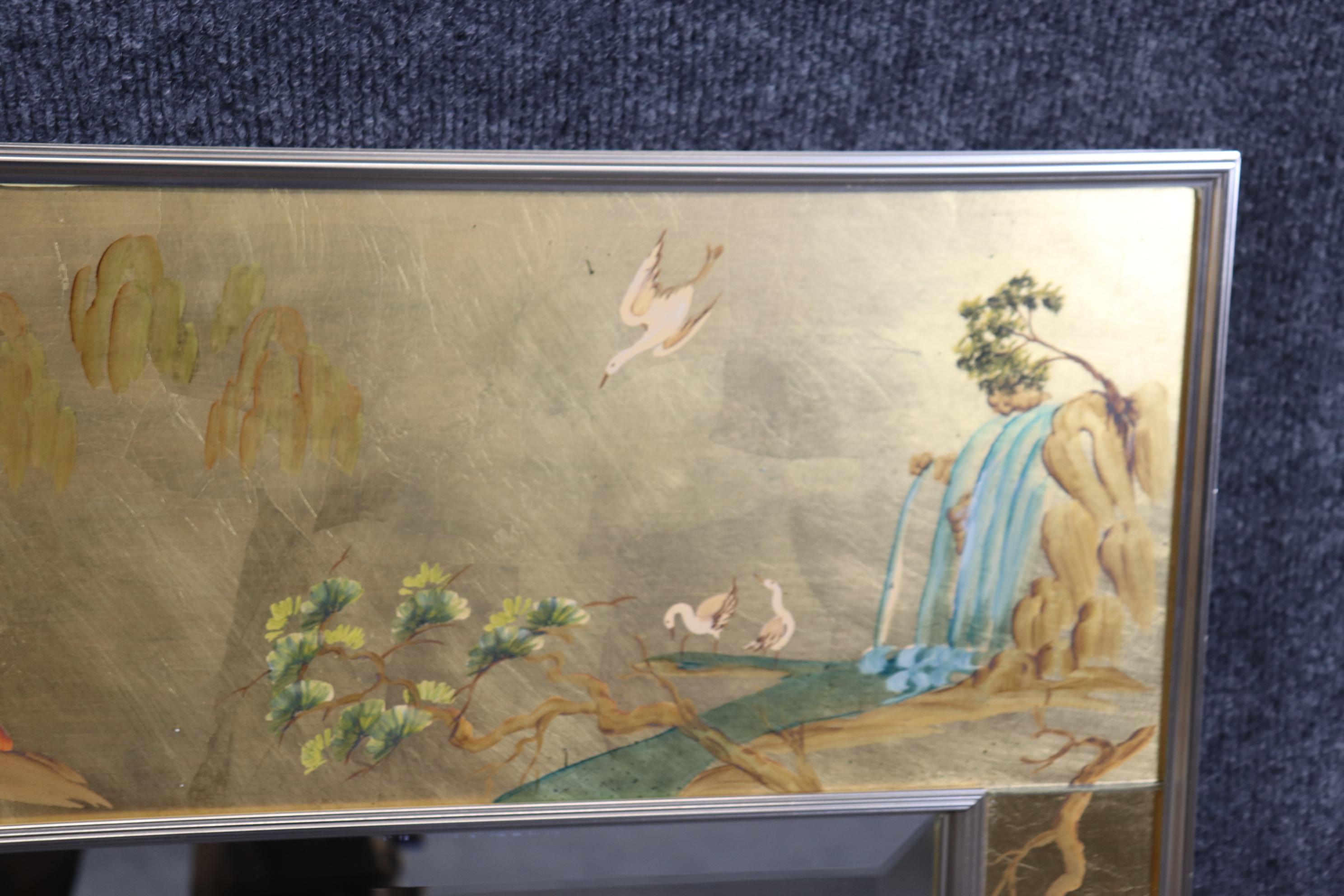 Metal Signed LaBarge Eglomise Chinoiserie Paint Decorated Beveled Glass Wall Mirror