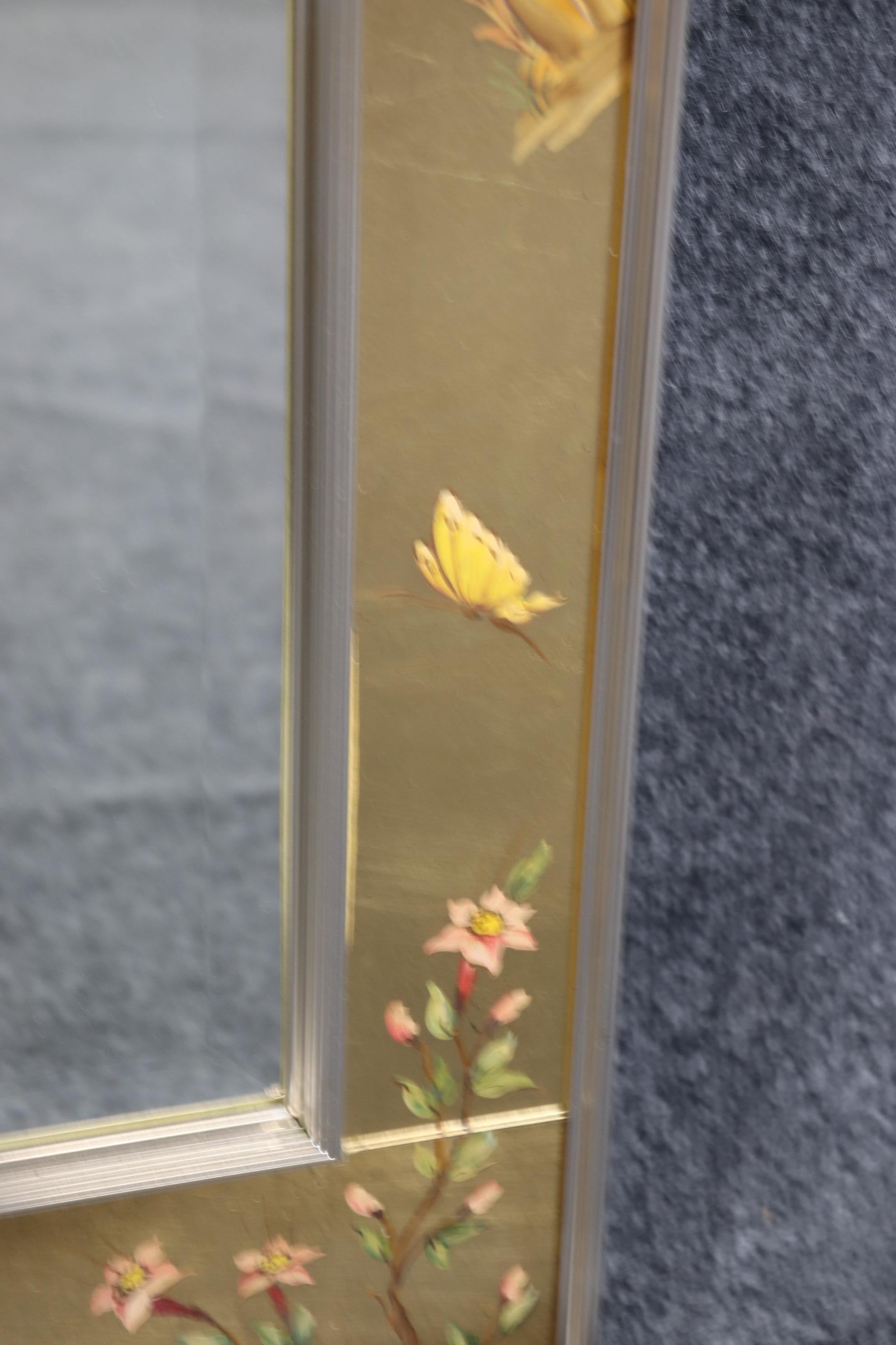 Signed LaBarge Eglomise Chinoiserie Paint Decorated Beveled Glass Wall Mirror 2