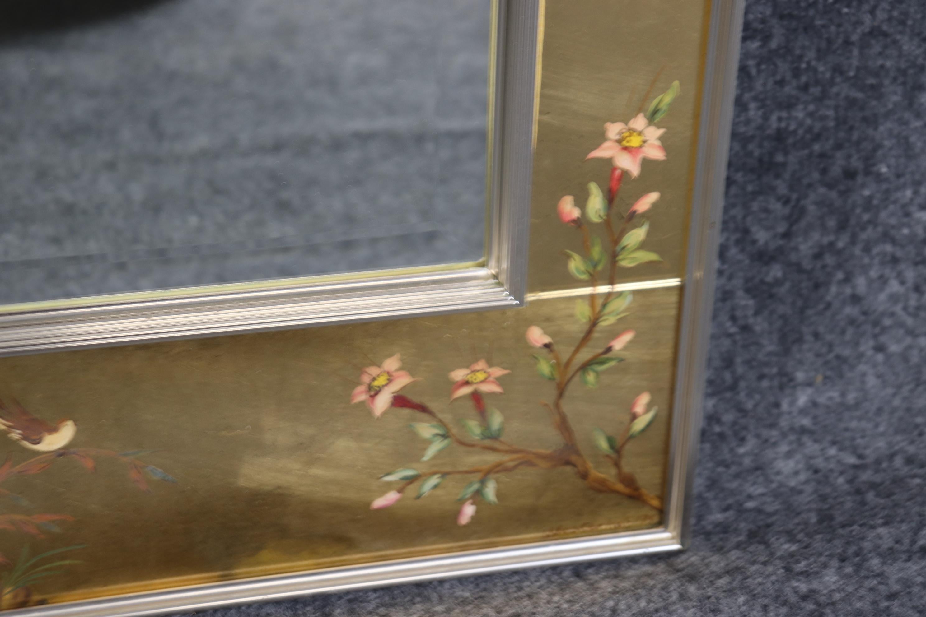 Signed LaBarge Eglomise Chinoiserie Paint Decorated Beveled Glass Wall Mirror 3