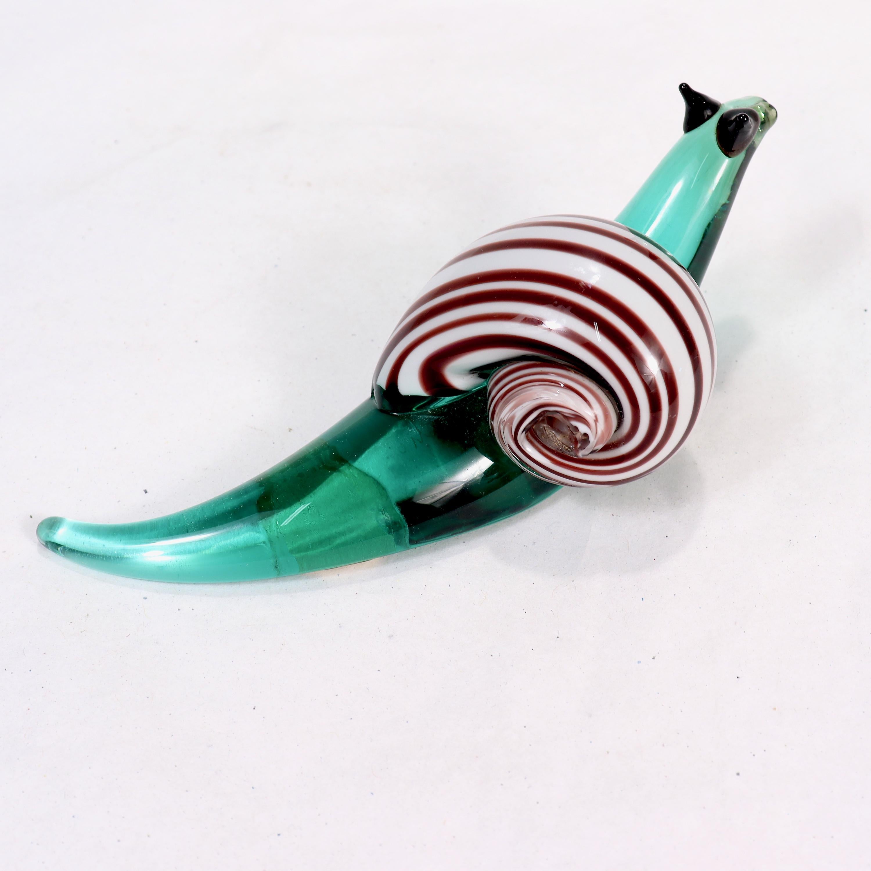 Signed & Labeled Salviati Venetian / Murano Art Glass Snail Paperweight Figurine For Sale 1