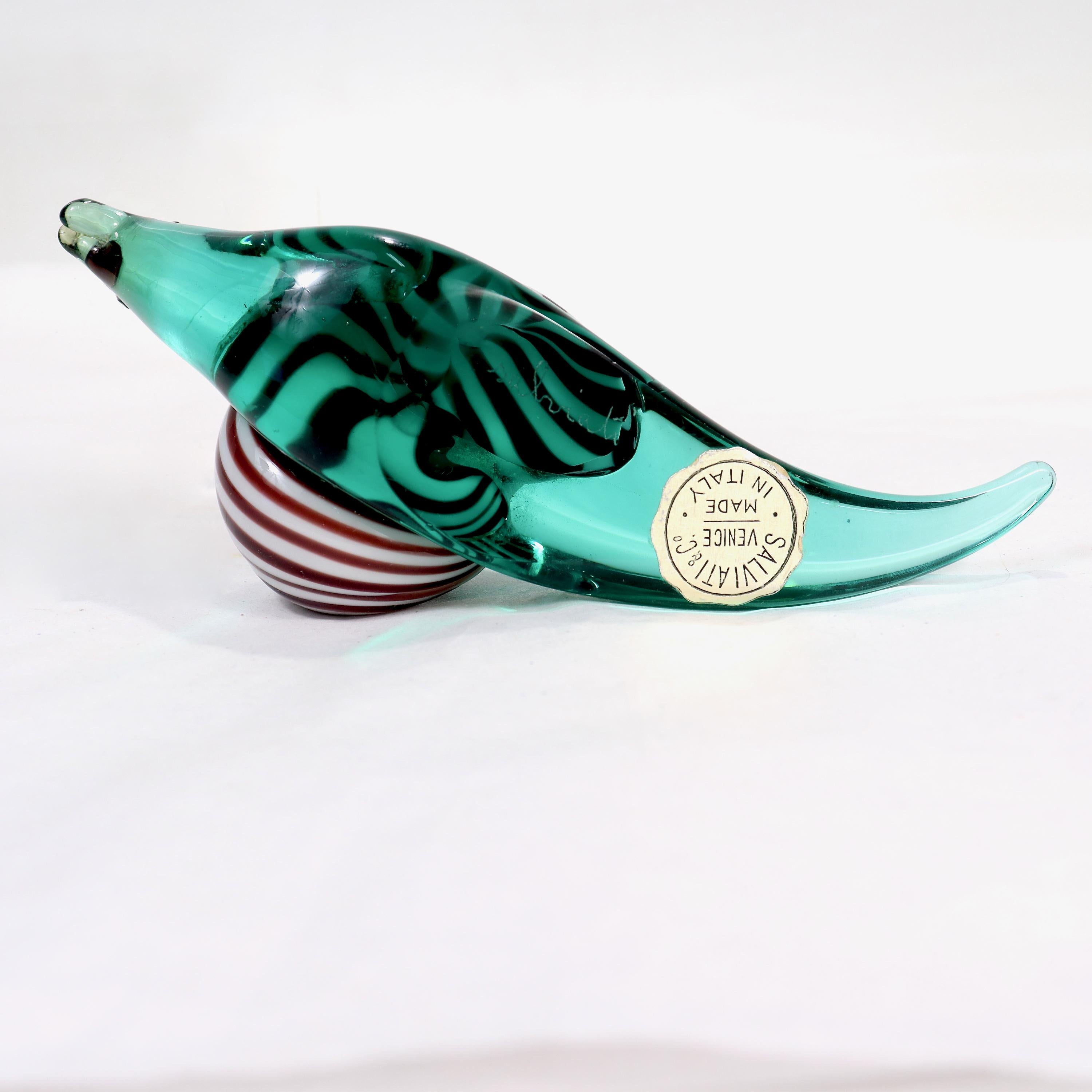 Signed & Labeled Salviati Venetian / Murano Art Glass Snail Paperweight Figurine For Sale 2