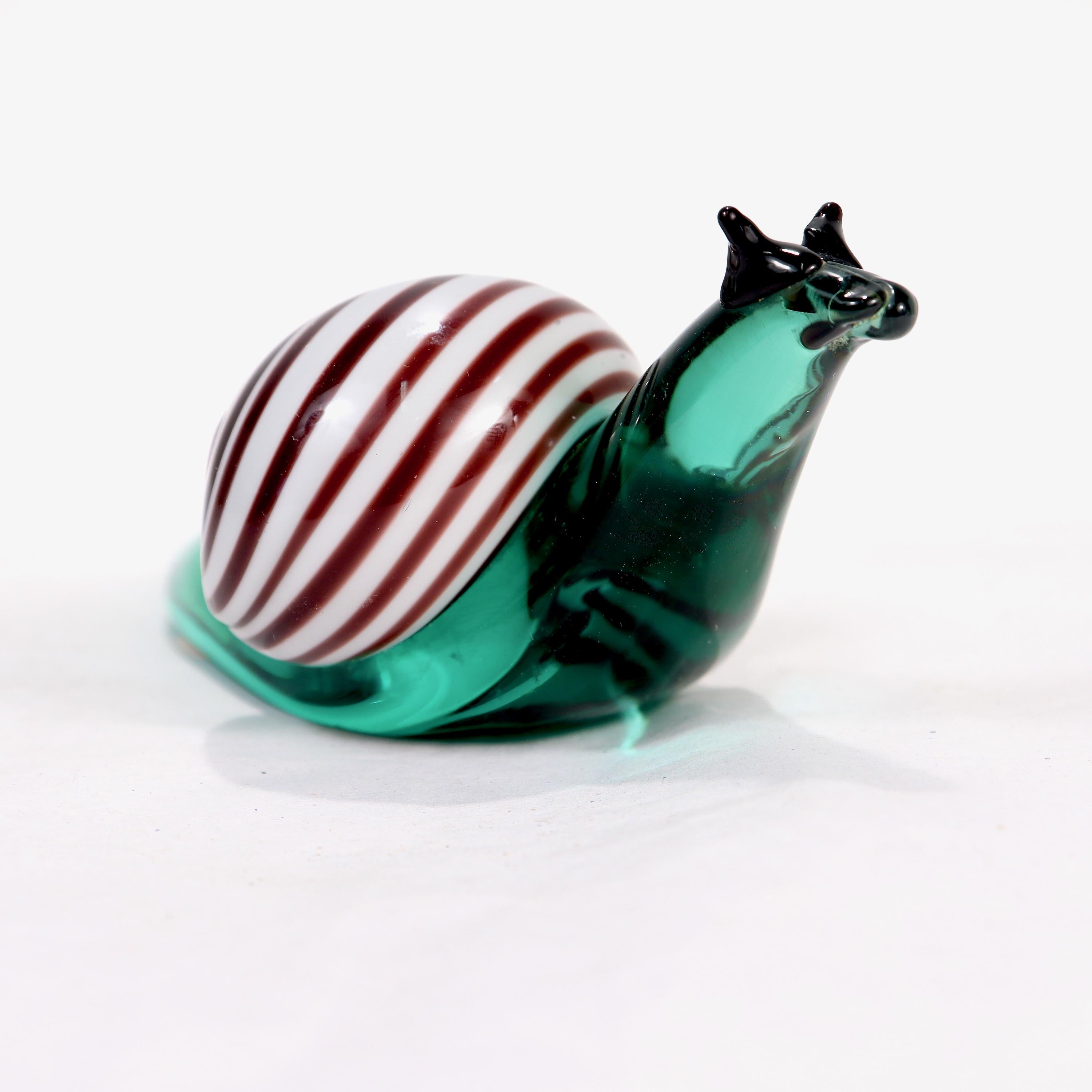 Italian Signed & Labeled Salviati Venetian / Murano Art Glass Snail Paperweight Figurine For Sale