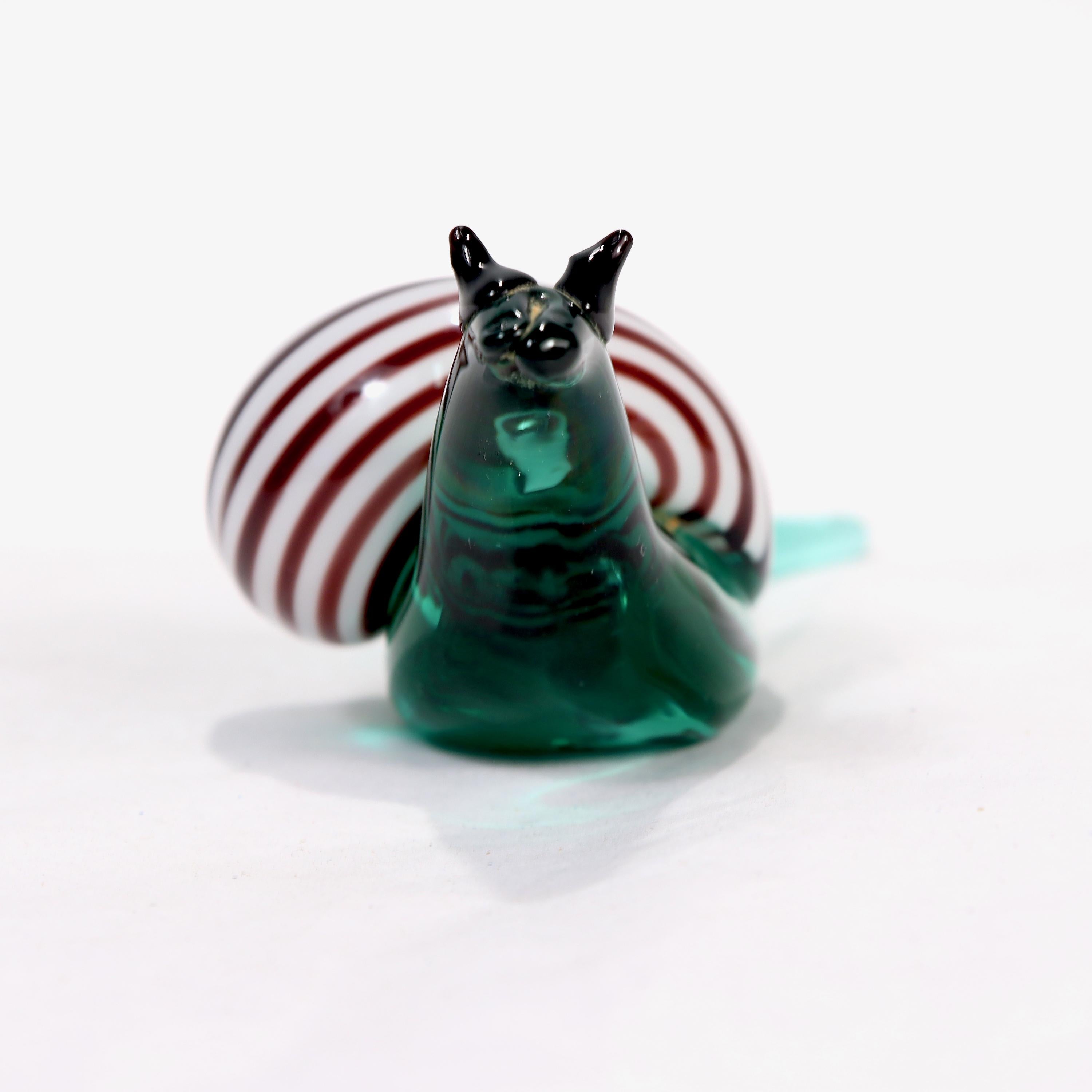 Signed & Labeled Salviati Venetian / Murano Art Glass Snail Paperweight Figurine In Good Condition In Philadelphia, PA