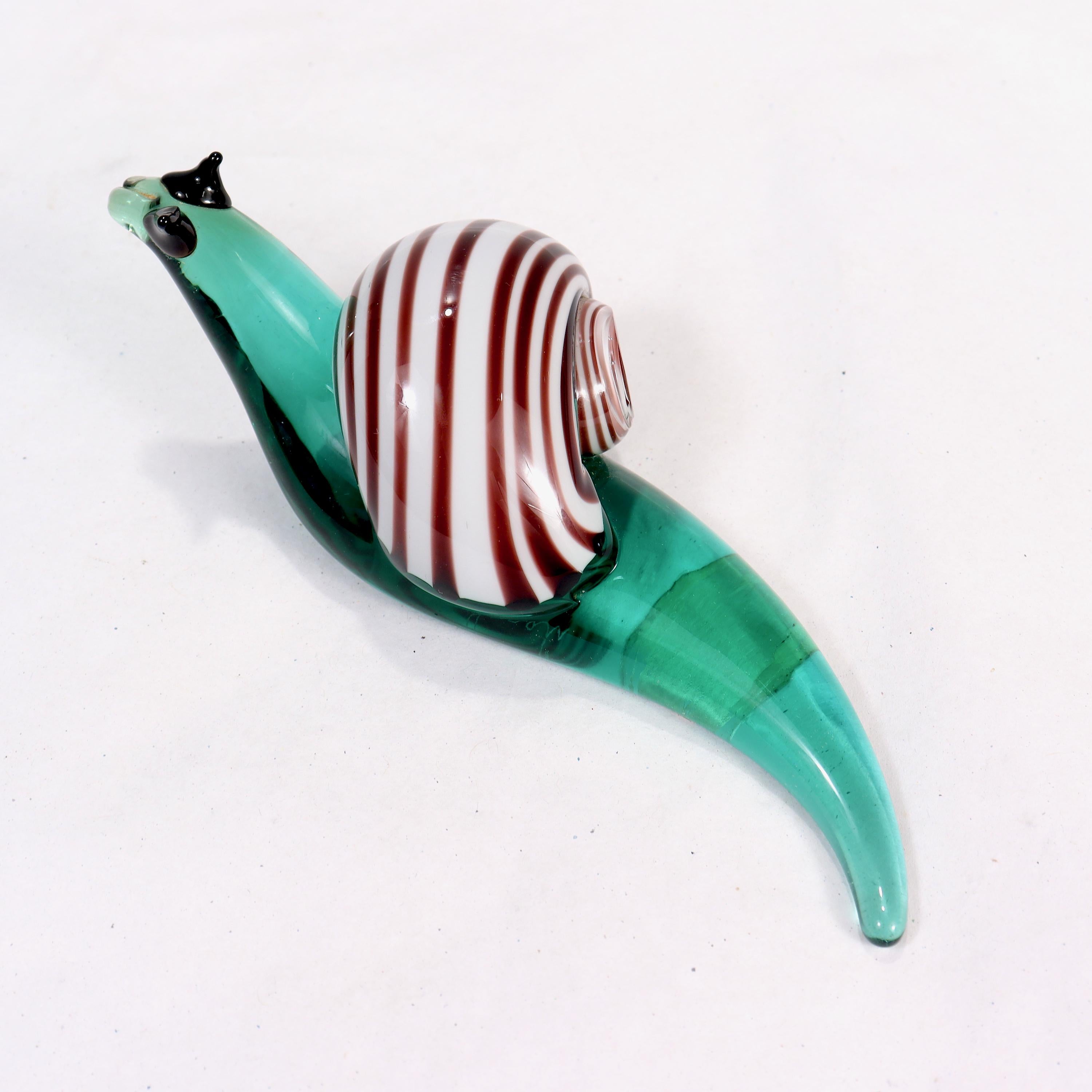 20th Century Signed & Labeled Salviati Venetian / Murano Art Glass Snail Paperweight Figurine For Sale