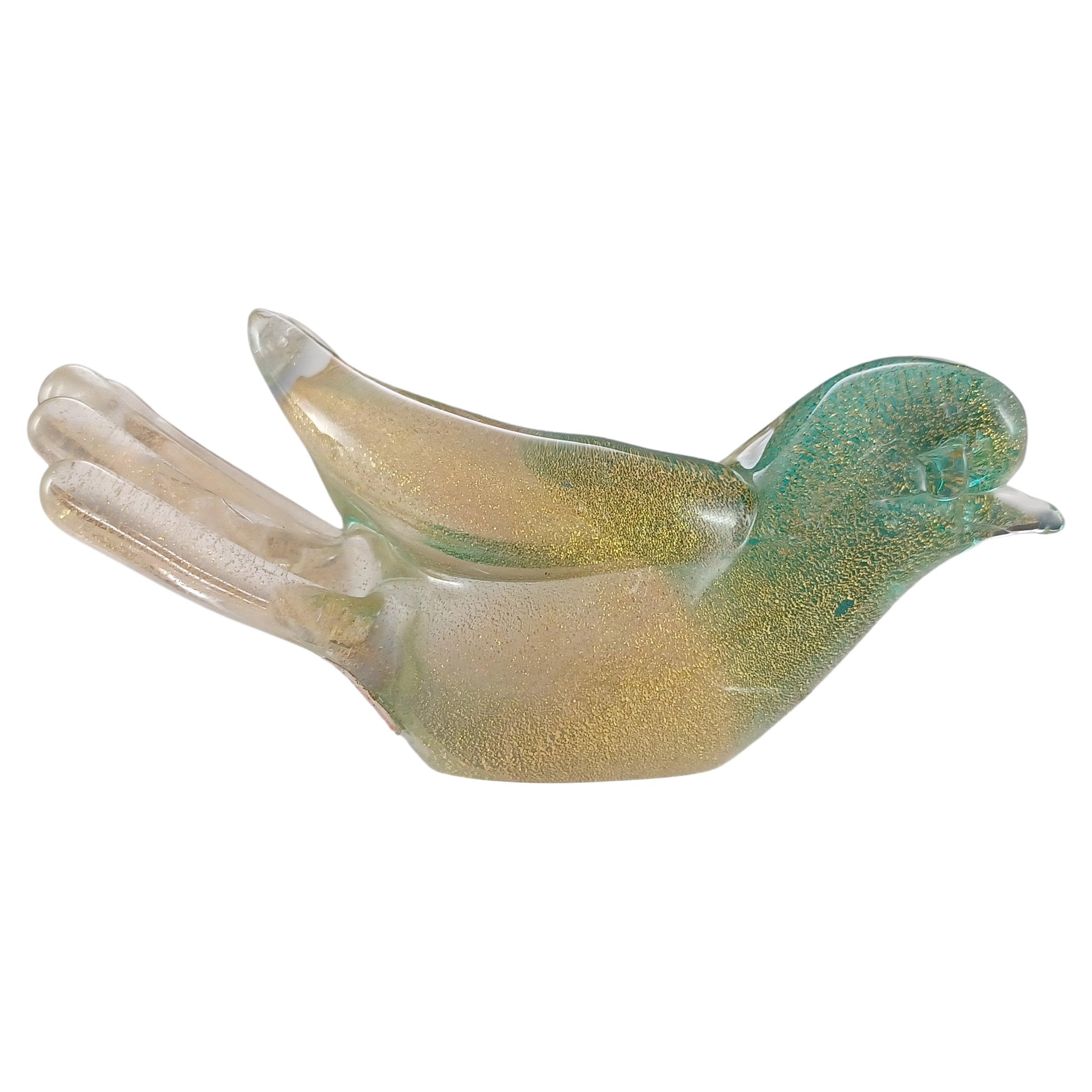 SIGNED & LABELLED Seguso Vetri d'Arte Murano 'Polveri' Glass Bird For Sale
