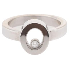 Anello ovale firmato Chopard da donna in oro bianco 18 carati Happy Diamonds Icon