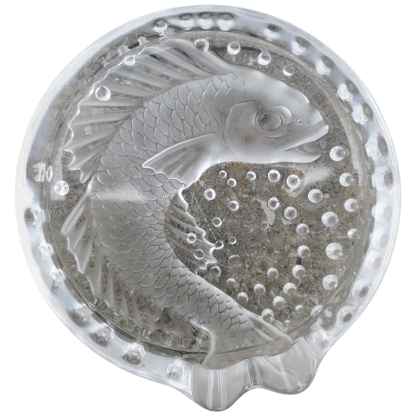 Signed Lalique French Art Glass Fish Dish, Early 20th Century