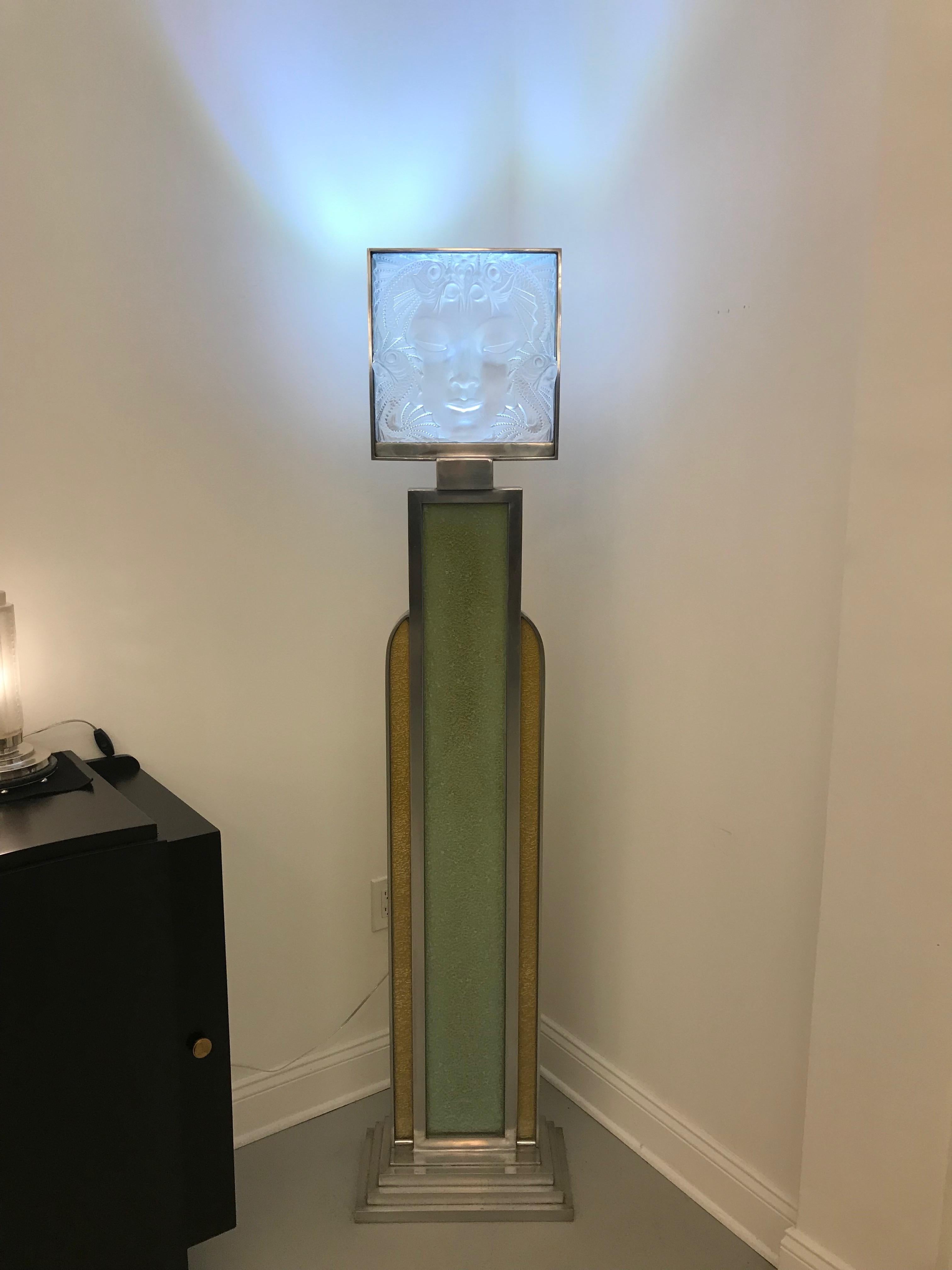 Standing floor lamp signed M Lalique, Rene Lalique's son. French art glass 