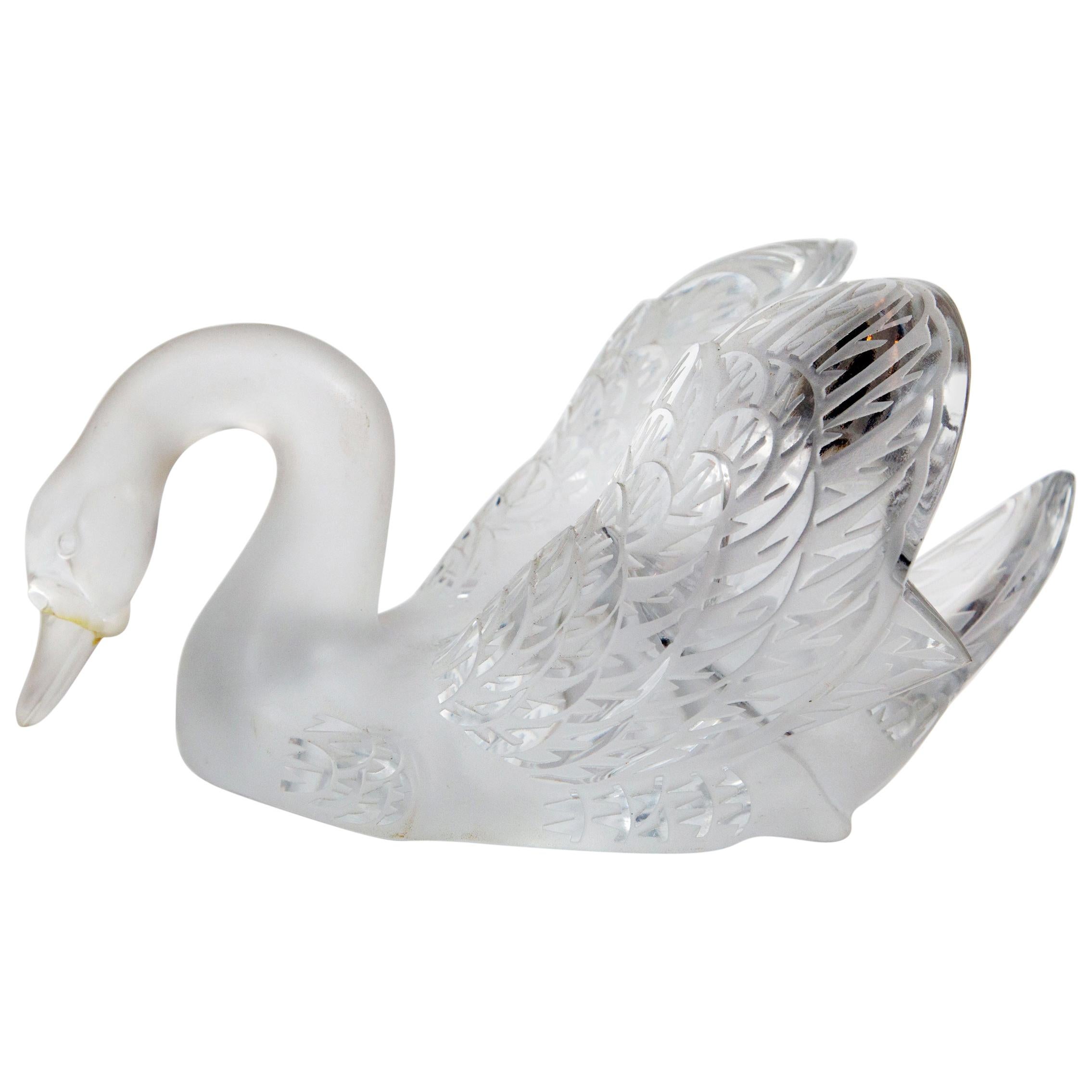Signed Lalique Swan For Sale