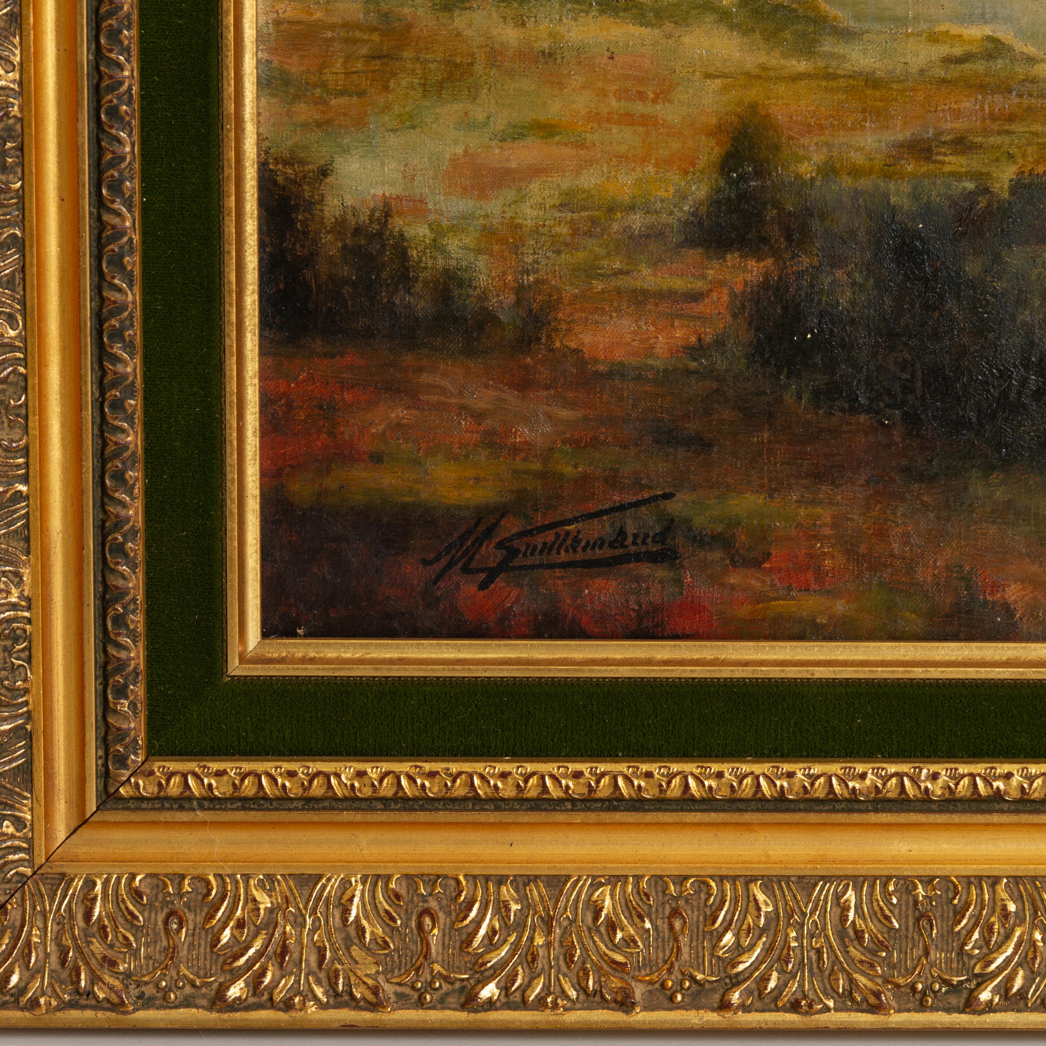 Canvas Signed Landscape Oil Painting 19th Century