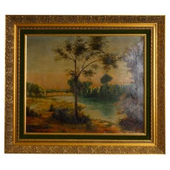 Antique Signed Landscape Oil Painting 19th Century 