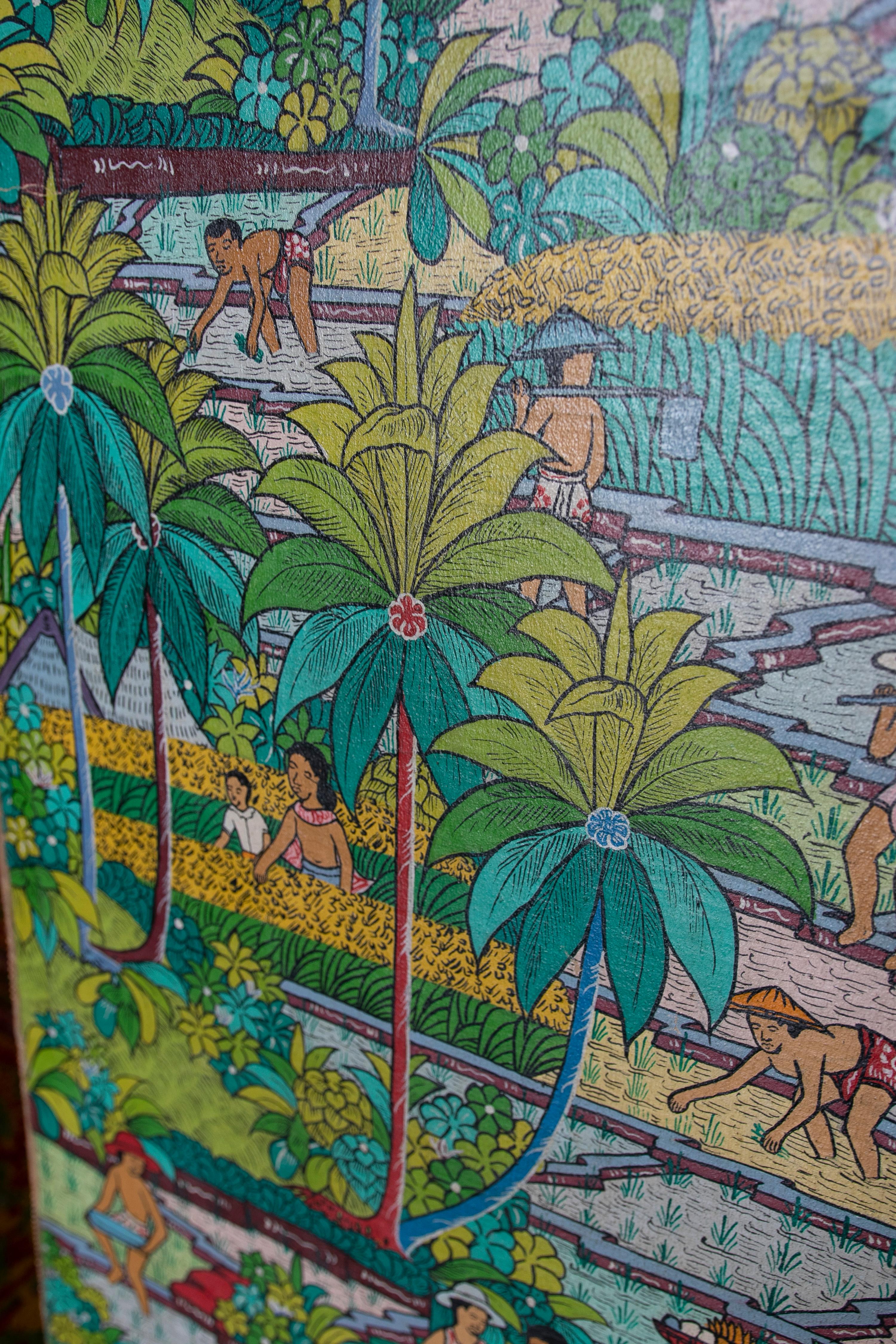 20th Century Signed Landscape Painting of Tahiti with its Characters Working the Rice Fields For Sale