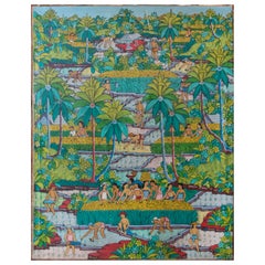 Signed Landscape Painting of Tahiti with its Characters Working the Rice Fields