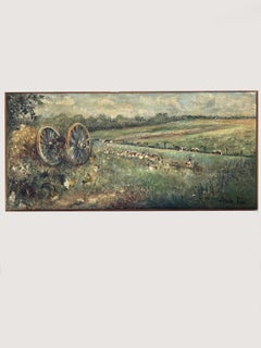 Pintura de paisaje firmada, óleo sobre lienzo, Francia, siglo XX
