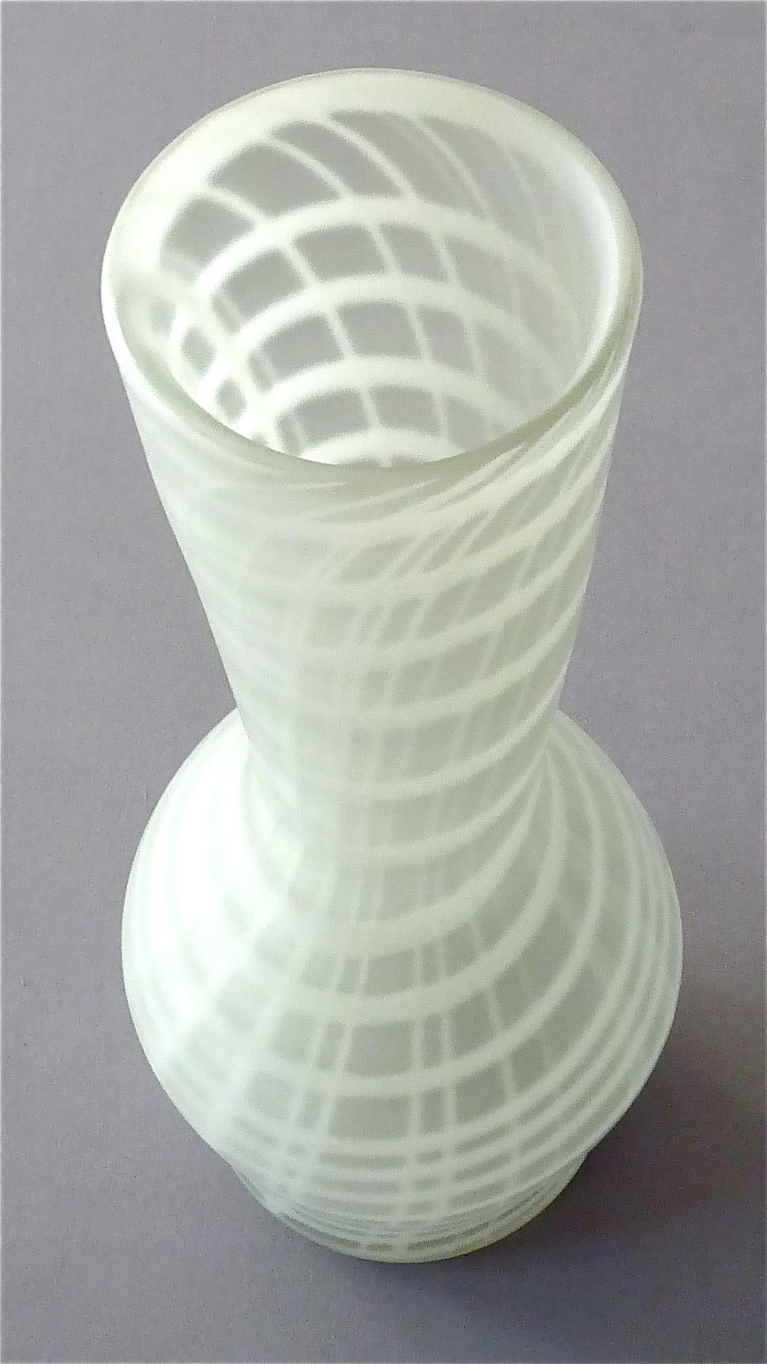 Italian Signed Large Giuliano Tosi Art Glass Vase Satin White Stripes, Italy, 1970s For Sale