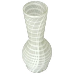 Retro Signed Large Giuliano Tosi Art Glass Vase Satin White Stripes, Italy, 1970s