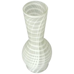 Signed Large Giuliano Tosi Art Glass Vase Satin White Stripes, Italy, 1970s