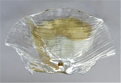 Signed Large Kalmar Round Flush Mount Clear Brown Murano Glass 1970s Lamp Venini