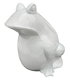 Large Signed Mid Century Italian Glazed Ceramic Frog or Toad in White Bitossi